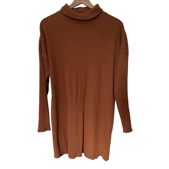 Pink Lily Cozy Brown Turtleneck Sweater Dress - Picture 1 of 7